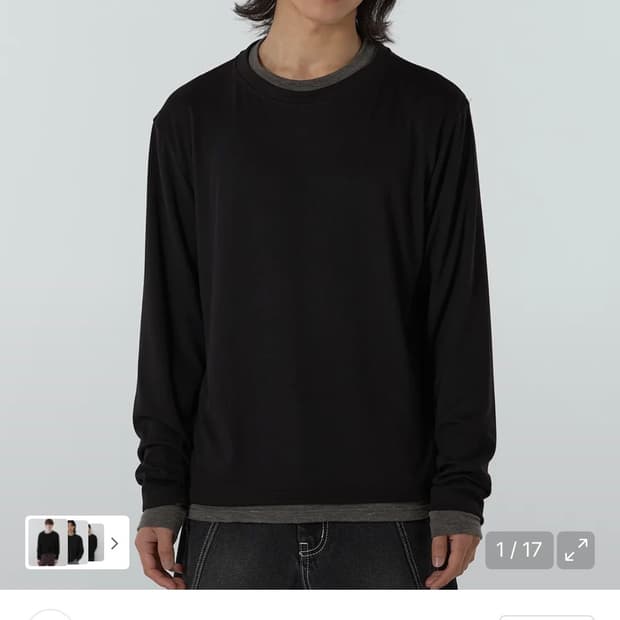 주앙옴므 레이어드 롱슬리브 블랙L