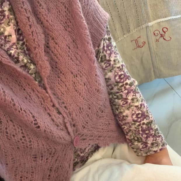 연보라 니트 가디건 세트