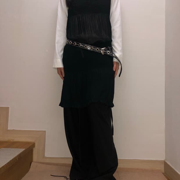 빈티지 블랙 시스루 플리츠 원피스