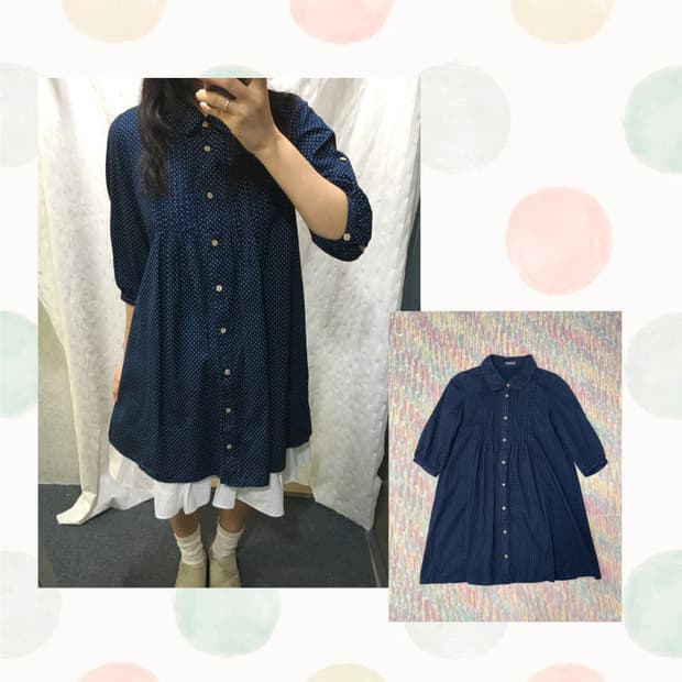 네이비 도트 7부 원피스 