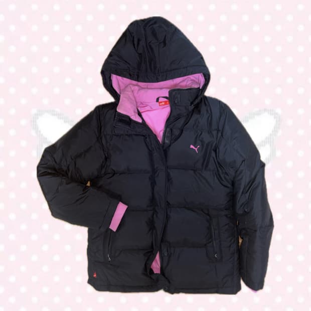 PUMA 퓨마 푸마 블랙/핑크 후드 패딩
