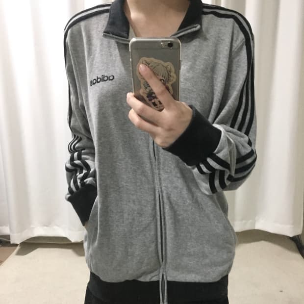 아디다스 그레이 블랙 회검 코튼 면 트랙탑 져지
