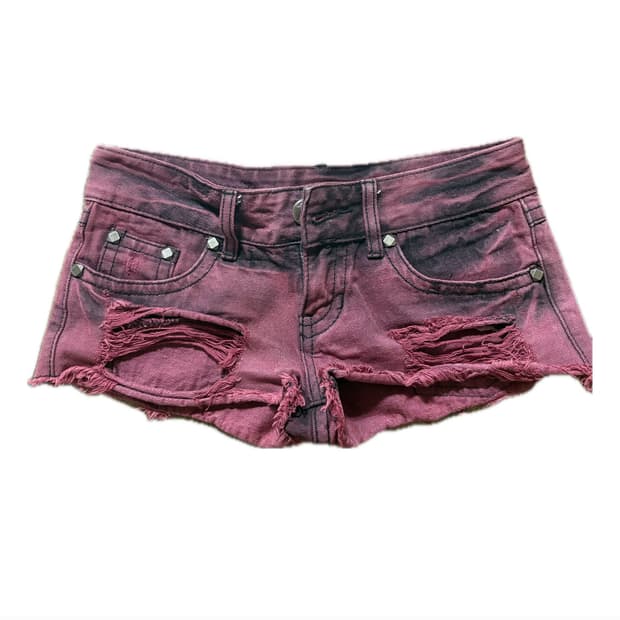 빈티지 핑크 블랙 스터드 스머징 팬츠 반바지 갸루 