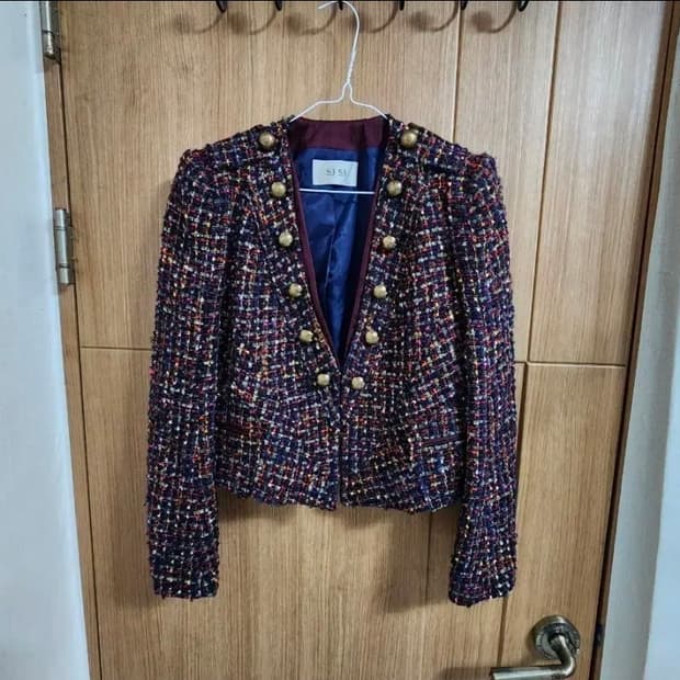 (66)여성 한섬 SJSJ 빈티지 트위드 금장 자켓