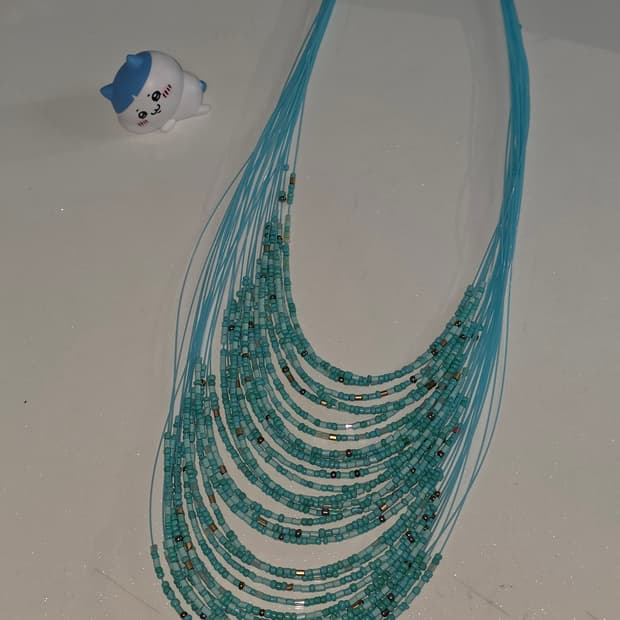 빈티지)아쿠아민트블루 터키석 보헤미안앤틱y2k레트로 비즈 레이어드 목걸이