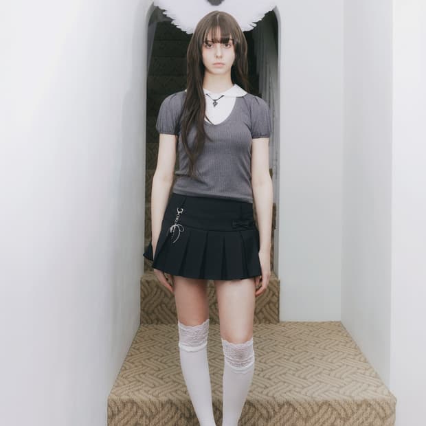 (새상품) 위스페어리 페티트 레이어드 블라우스 (CHARCOAL)