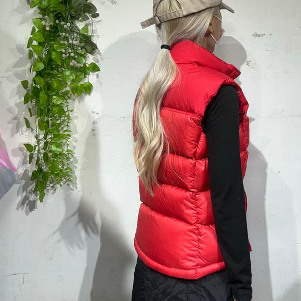 노스페이스 레드 패딩 조끼 M