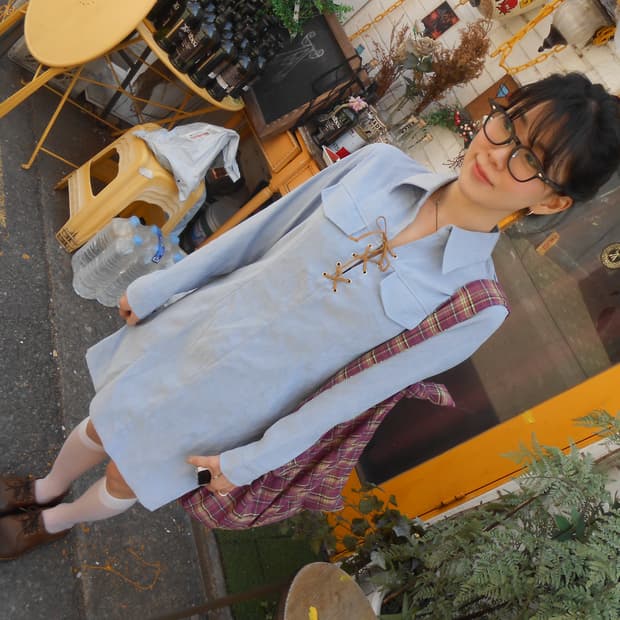 빈티지 하늘빛 미니 원피스