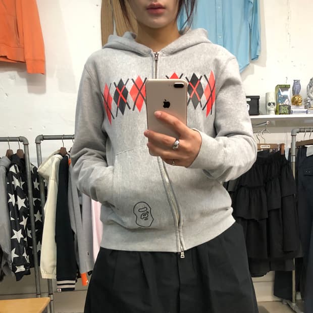 베이프 아가일 패턴 후드집업