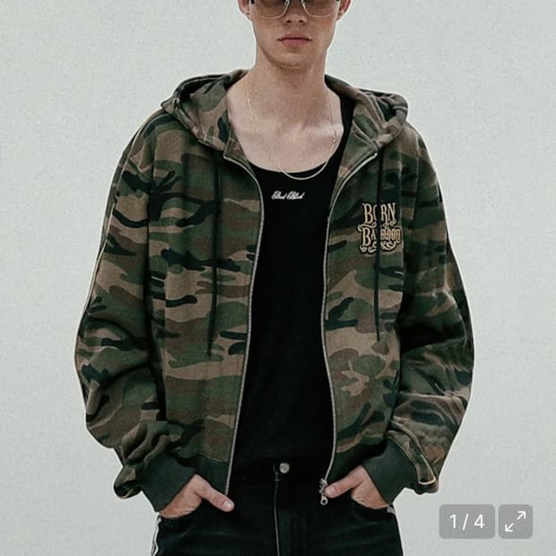배드블러드 카모 후드집업