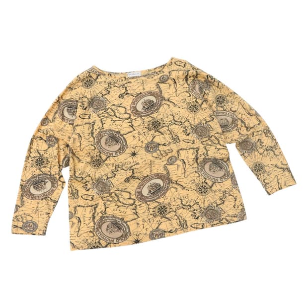 Alex Z 빈티지 노티컬 맵 그래픽 보트넥 롱슬리브