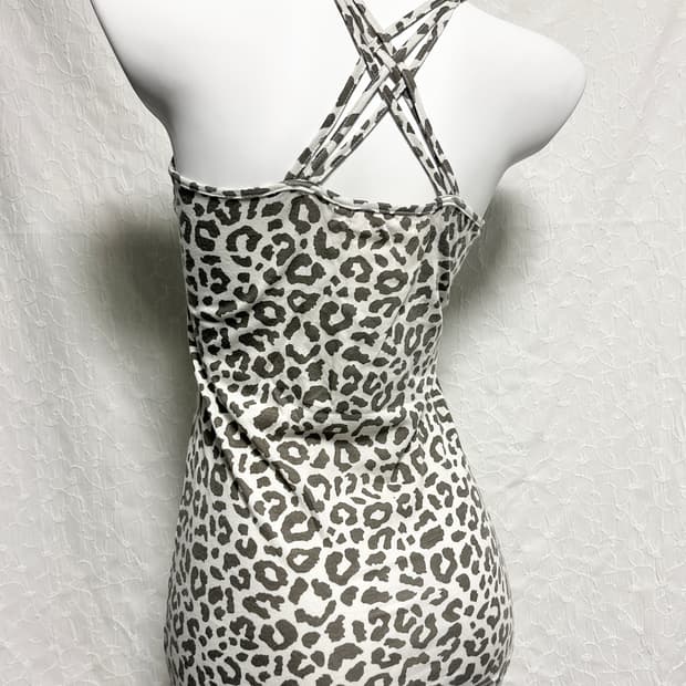 빈티지 갸루 펑크 레오파드 로프 홀터 슬리브리스 탑