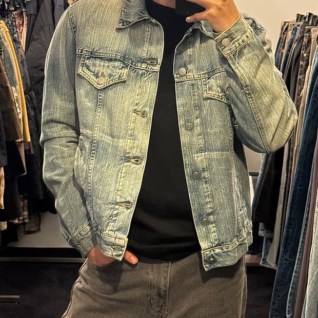 아르마니 진스 트러커 인디고 데님 청자켓 샌드 워싱 워시드 워크 자켓 M