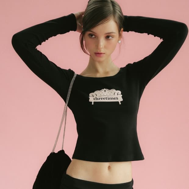 쓰리타임즈 pink sofa tee black