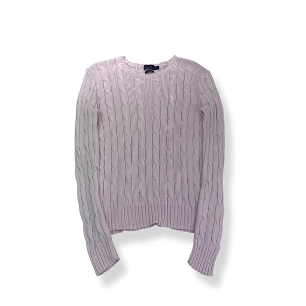 W 95 폴로 랄프로렌 피마코튼 꽈배기 핑크 니트