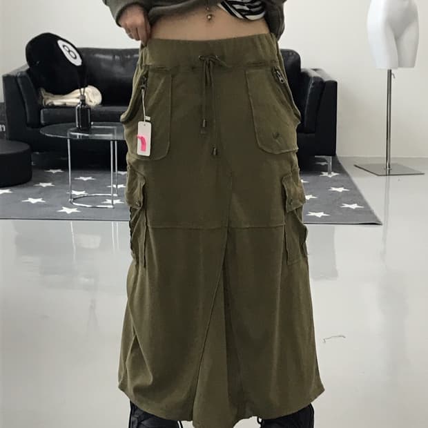 Jpn y2k khaki long skirts