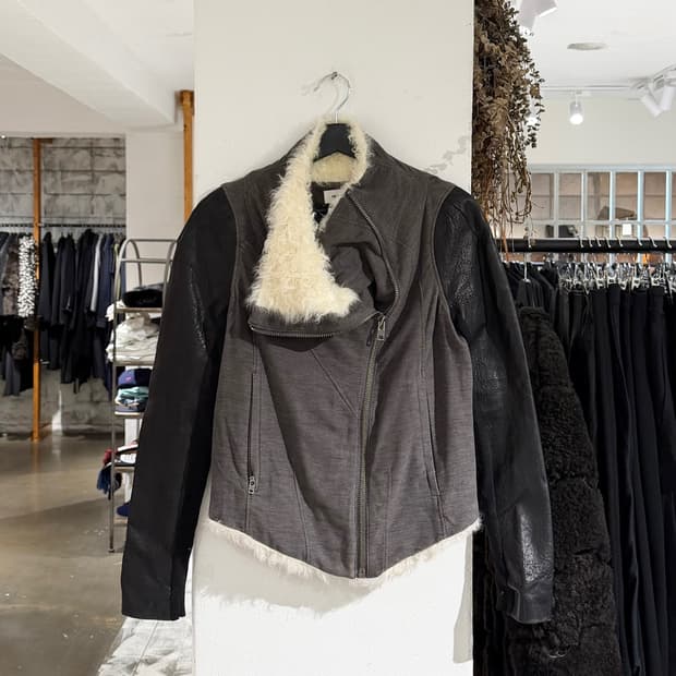 헬무트랭 그레이 램스킨 레더 시어링 퍼 자켓