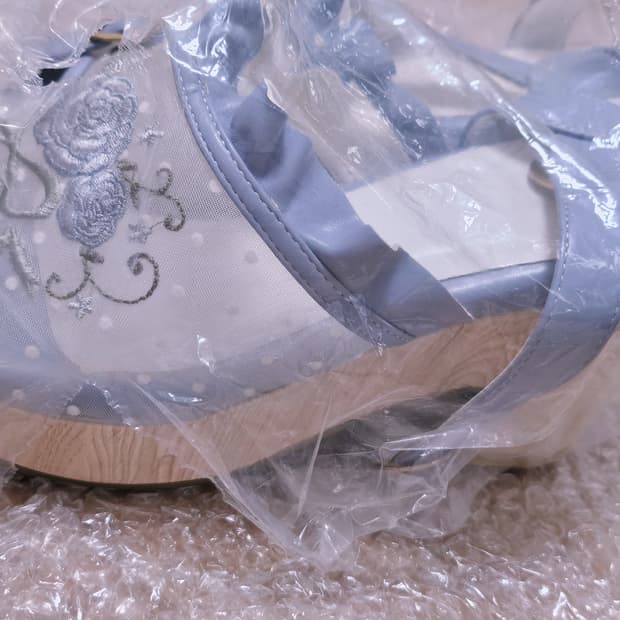 로즈 장미 자수 웨지힐 샌들 구두