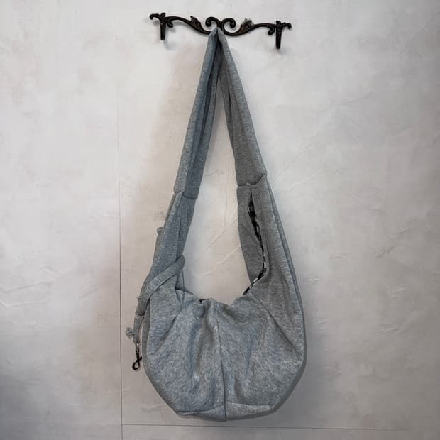 Gray cotton croissant sling bag