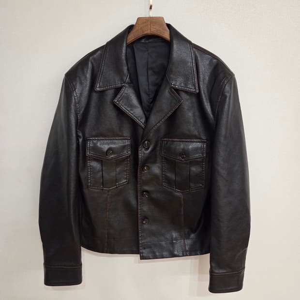 MOOD 빈티지 스타일 브라운 레더 자켓 M