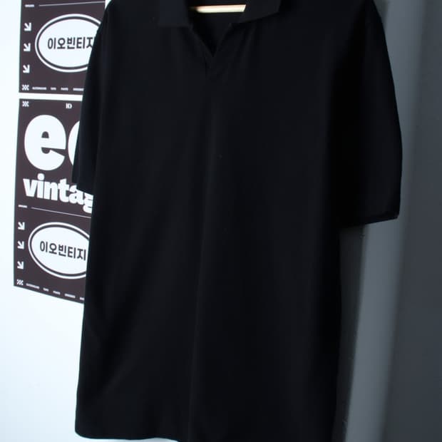 (L-XL) 랩12 반팔 카라 티셔츠 무지 블랙 기본-H32831
