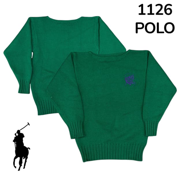 폴로 여성용 로고 자수 그린 니트 XS