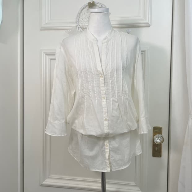 ivory cotton pleats back shirring blouse