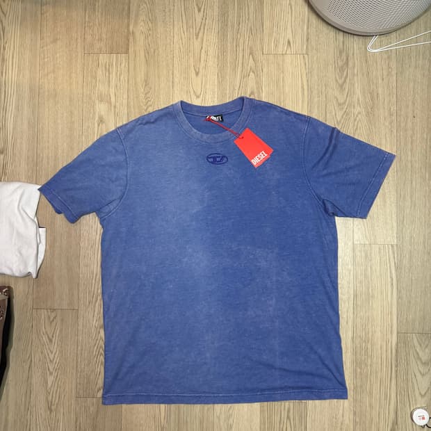 디젤 D로고 스톤 위싱 티셔츠 블루