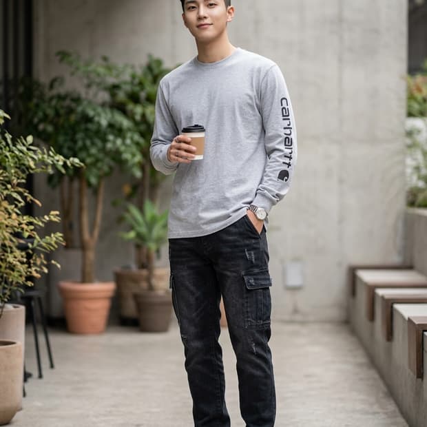 칼하트(Carhartt) K231 소매 로고 롱슬리브 그레이