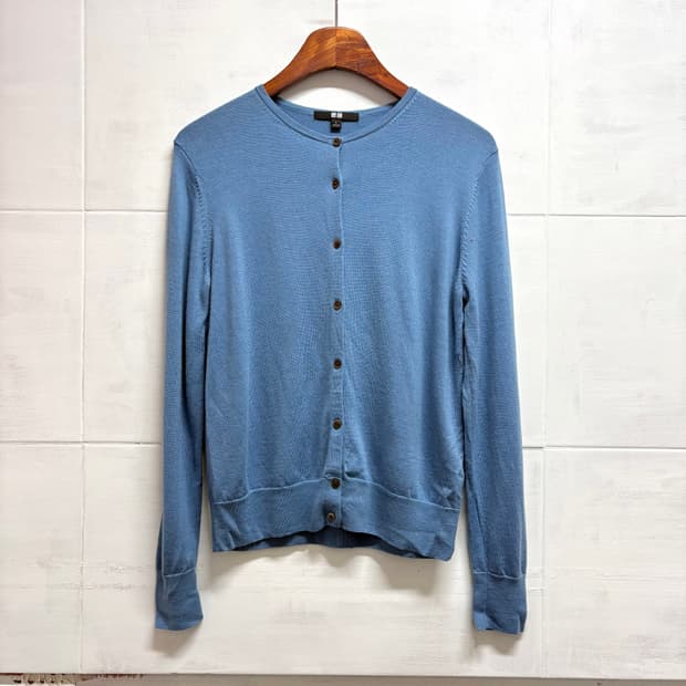 Uniqlo 유니클로 울 블루 라운드 가디건 L JPN