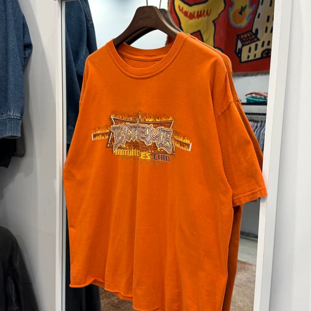 Vtg 빈티지 모터사이클 플레임 컷오프 반팔 티셔츠