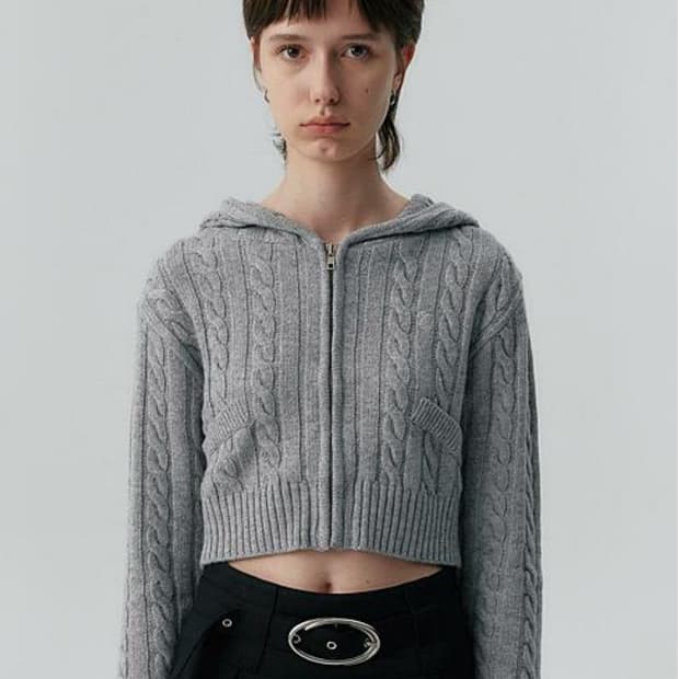 [택O] 큐리티 케이블 니트집업 아이보리