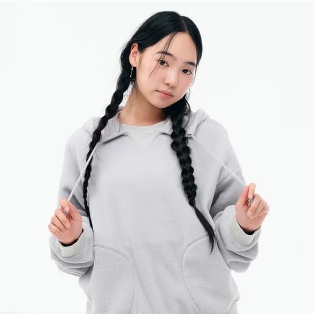 뚜오미오 오버사이즈 플리스 후디 후드티 라이트 그레이