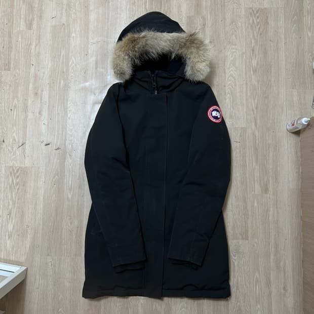 캐나다구스 로고 와펜 퍼후드 롱패딩 파카 S/90
