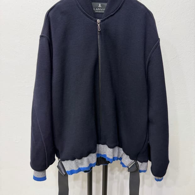 정품) LANVIN 랑방 한섬 가죽 디테일 집업 니트 자켓 88