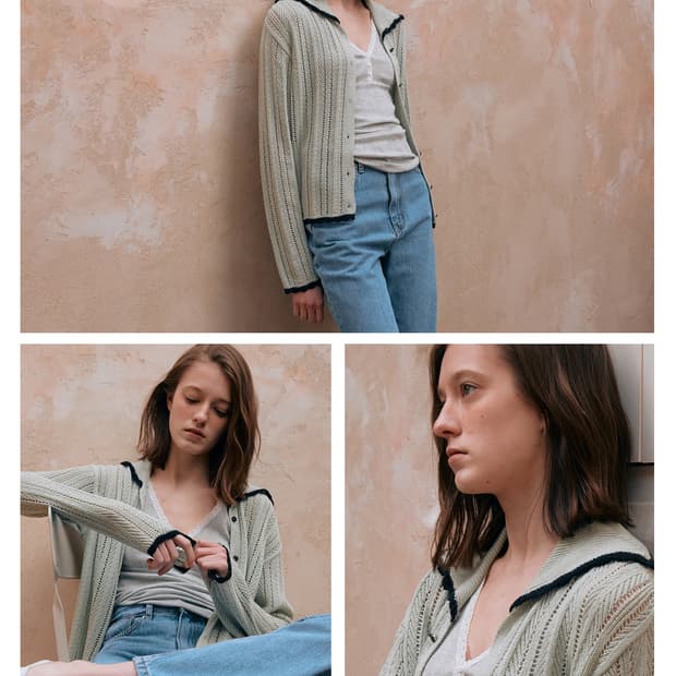 비뮤즈맨션 스카치 세일러 니트가디건 포그그린