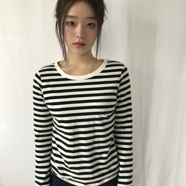 스트라이프 롱 슬리브 