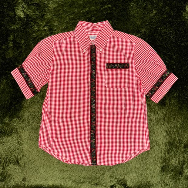 BEAMS BOY 빔즈 보이 플로랄 프린트 체크 하프 셔츠 레드