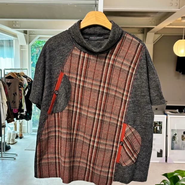 JPN 빈티지 체크 니트 반팔