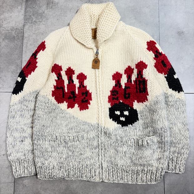 90s 캐나다 코위찬 볼링 니트 집업