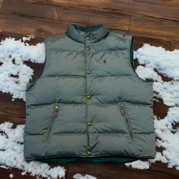 폴로 랄프로렌 패딩 조끼 리버시블 (XL) 카키