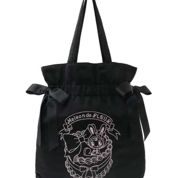 메종드플뢰르 메조피아노 더블 리본 토트백  블랙 양산형 지뢰계 스나계