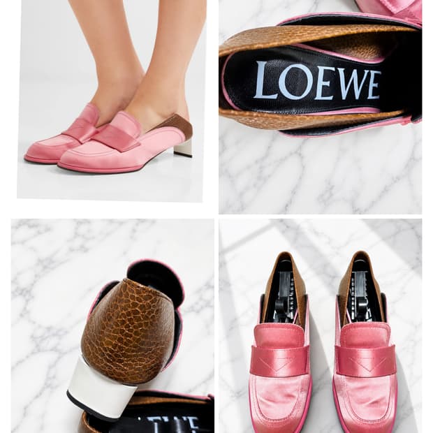 LOEWE 로에베 샴페인 핑크 새틴 로퍼 힐 / 트위스트 힐 / 39