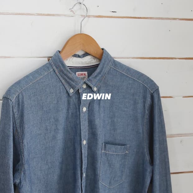 (착용컷) EDWIN 셀비지 샴브레이 셔츠 (100)