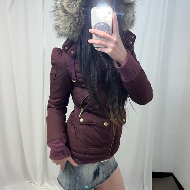 Juicy Couture 갸루깔 버건디 울프죠 패딩 