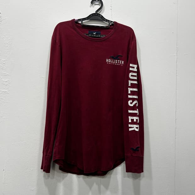 홀리스터 버건디 롱슬리브 긴팔티 남성 M