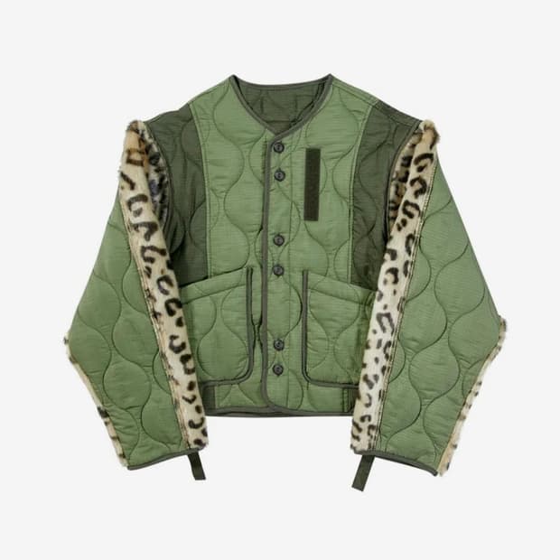 고트 패딩 숏 라이너 자켓 카키 레오파드