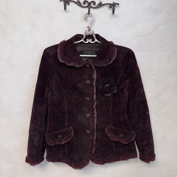 Violet suede oriental floral lace jacket