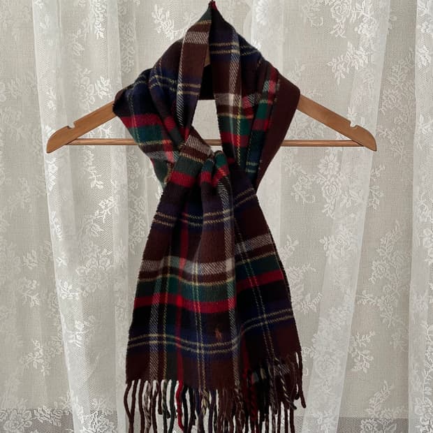 폴로 랄프로렌 타탄 체크 리버시블 머플러 브라운