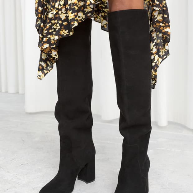 앤아더스토리즈 스웨이드 롱부츠힐 블랙